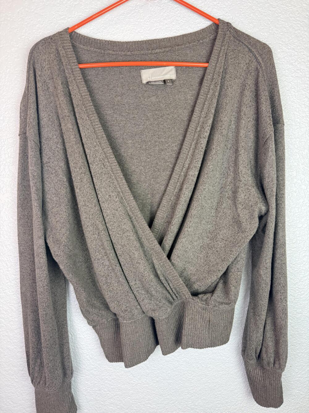 Anthropologie Sweater Womens Medium Gray Wrap Surplice V-Neck Knit Pullover